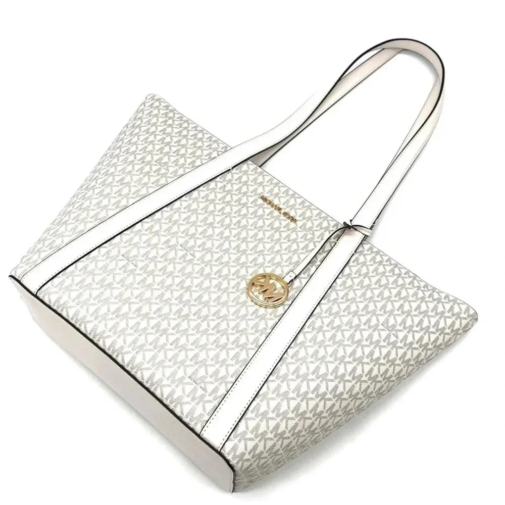 Michael Kors Pratt Large Signature Logo Tote Bag Light Cream Multi - Picture 6 of 11